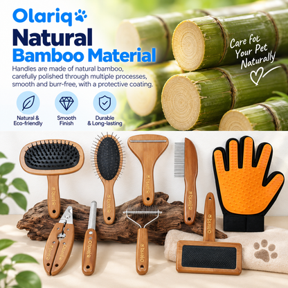9-Piece Bamboo Pet Grooming Set for Cats & Small Dogs