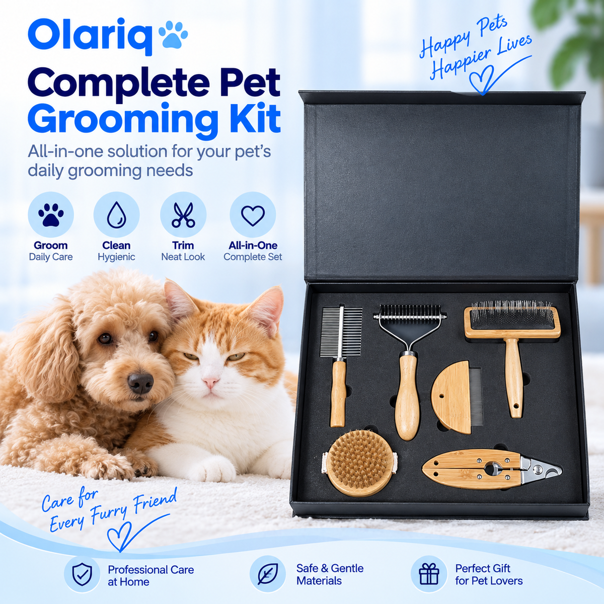6-Piece Bamboo Pet Grooming Set for Cats & Small Dogs