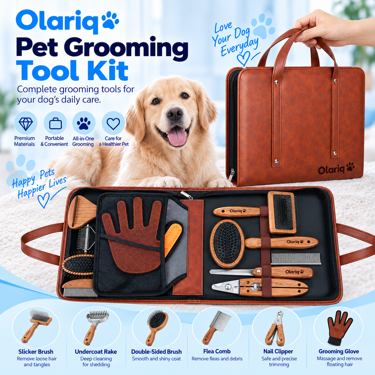 9-Piece Bamboo Pet Grooming Set for Cats & Small Dogs