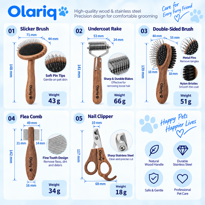 6-Piece Solid Wood Cat & Small Dog Grooming Kit