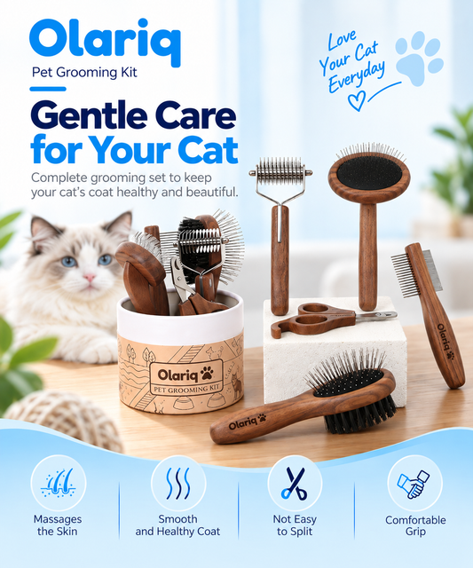 6-Piece Solid Wood Cat & Small Dog Grooming Kit